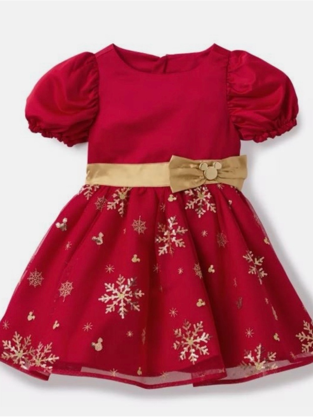 Disney Red and Gold Festive Holiday Dress with Puff Sleeves